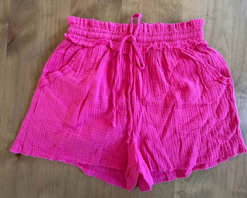 Zenana Fuchsia Pink 100% Cotton Gauze Drawstring Shorts Small